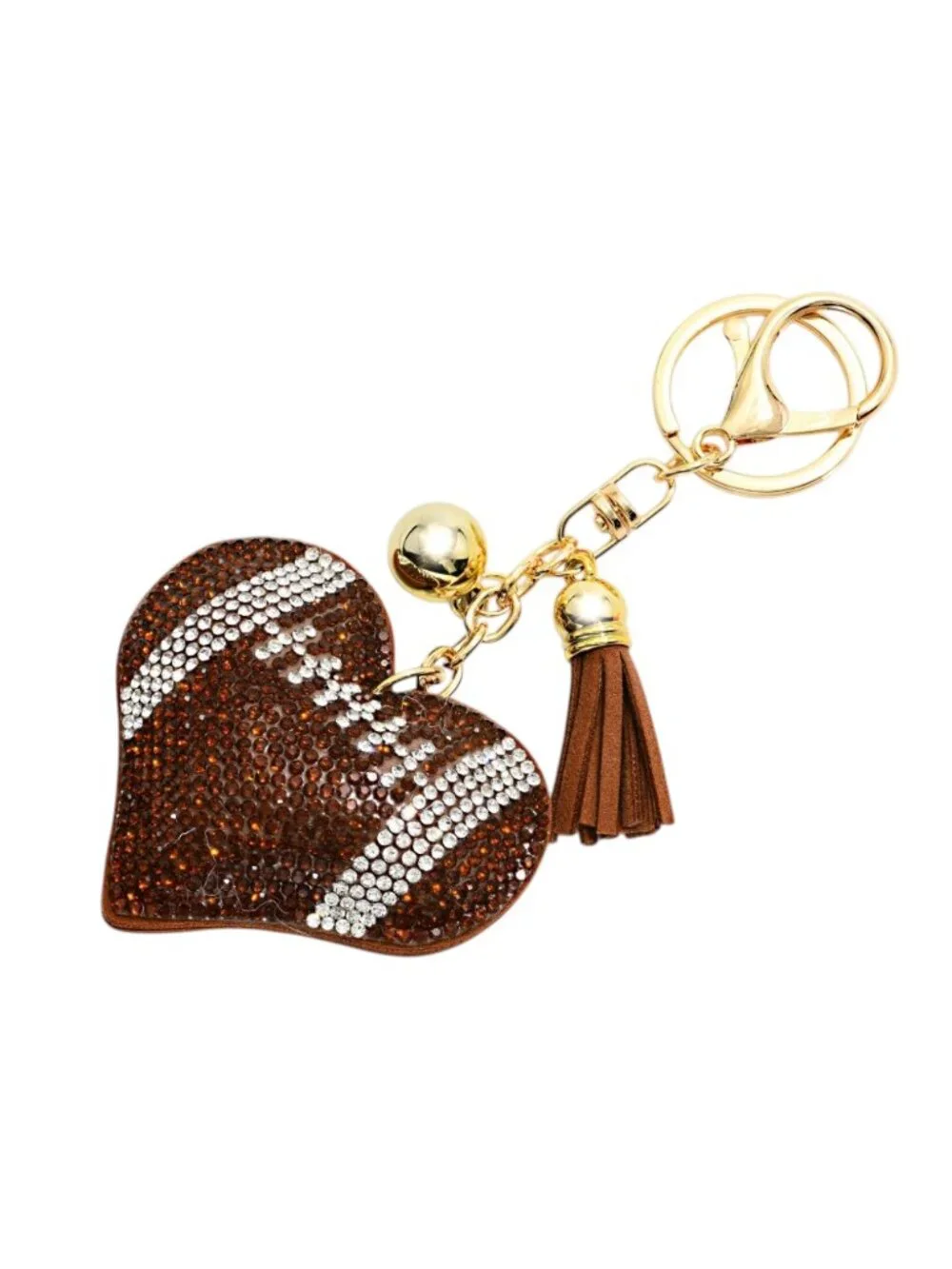 Football Heart Tassel Bling Faux Suede Stuffed Pillow Key Chain Handbag Charm